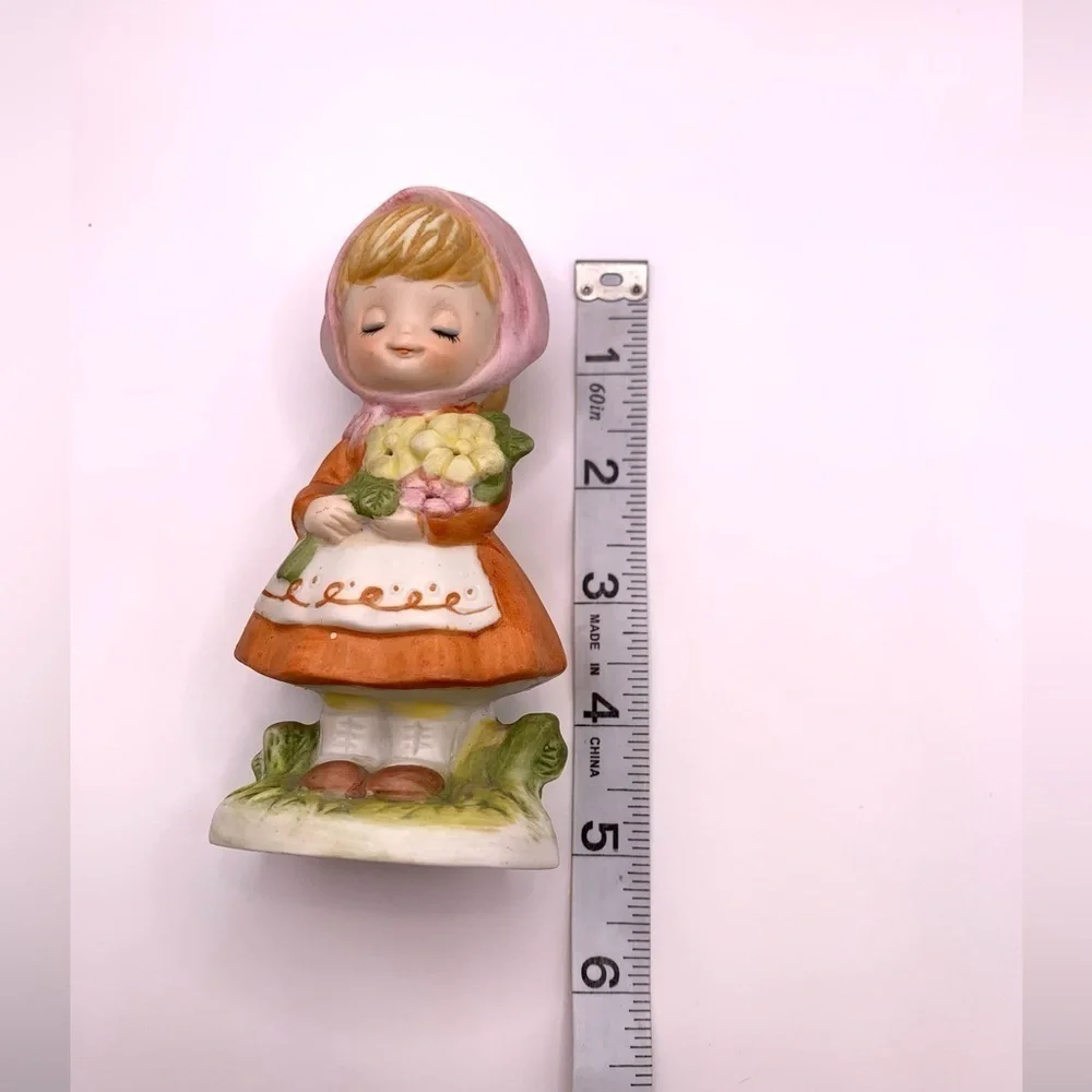 1980 VTG Verona Vergasi, CMA Figurines Girl with Flowers Pomander Bisque Ceramic